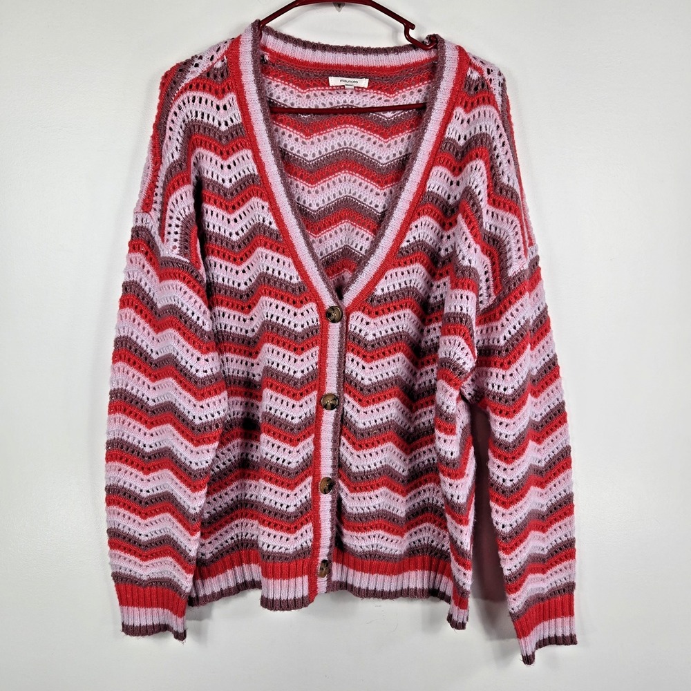 Maurices Womens XXL Red Pink Purple Button Front Cardigan‎ Sweater